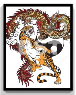 Cuadro decorativo Dragón y Tigre 20×30 marco negro