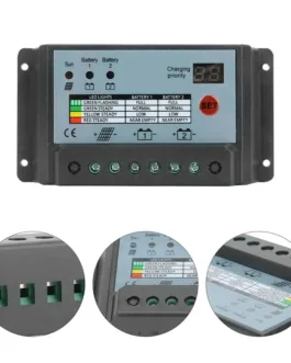 POWLSOJX Controlador Solar de doble batería, PWM para sistemas de 12V/24V, carga simultánea de dos baterías, 10A/20A/30A