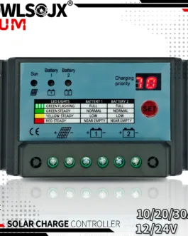 POWLSOJX Controlador Solar de doble batería, PWM para sistemas de 12V/24V, carga simultánea de dos baterías, 10A/20A/30A