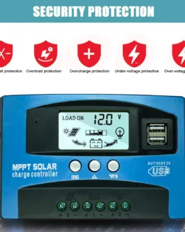 POWLSOJX-controlador de carga Solar, regulador de cargador de Panel de celda automático con pantalla LCD, USB Dual, 12V, 24V, 60/80/100A