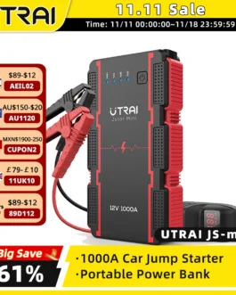 UTRAI Arrancador batería de auto, dispositivo de arranque, Banco de energía, cargador portátil, potenciador de emergencia, 12V, 1000A