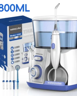 Limpieza Bucal Waterpulse eléctrico con chorro de agua, limpiador dental gran capacidad con 5 puntas 800ML