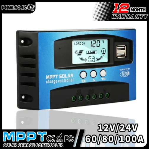 Controlador de carga Solar MPPT, 12V, 24V, 60A, 80A, 100A, pantalla LCD USB Dual, regulador de cargador de Panel de celda automática con carga