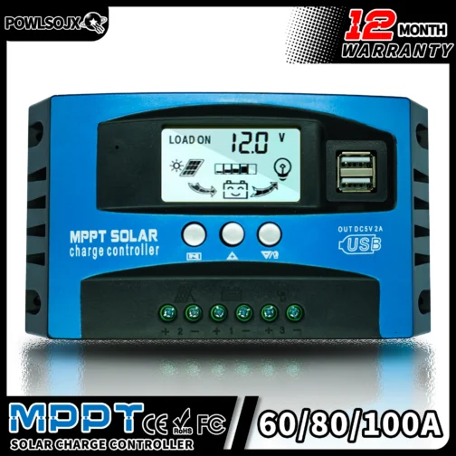 Controlador de carga Solar MPPT, 12V, 24V, 60A, 80A, 100A, pantalla LCD USB Dual, regulador de cargador de Panel de celda automática con carga