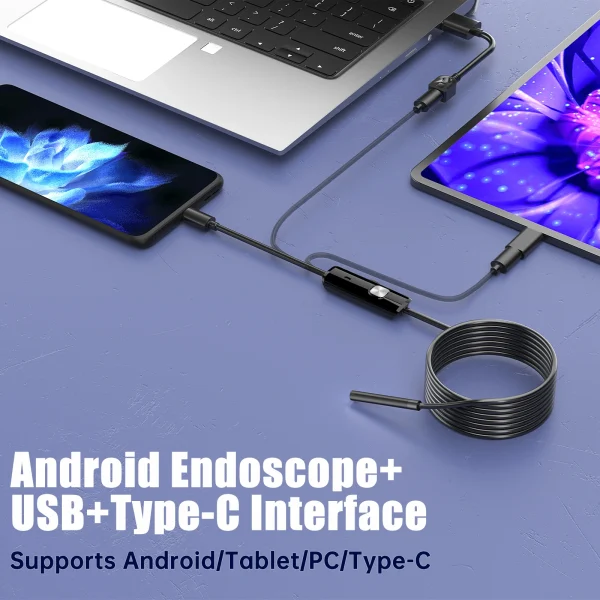 Cámara endoscópica Industrial ENWOR IP67 impermeable 5,5mm 7mm 3 en 1 para teléfonos Android PC cámara endoscópica USB 6LEDs ajustable - Imagen 3