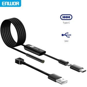 Cámara endoscópica Industrial ENWOR IP67 impermeable 5,5mm 7mm 3 en 1 para teléfonos Android PC cámara endoscópica USB 6LEDs ajustable