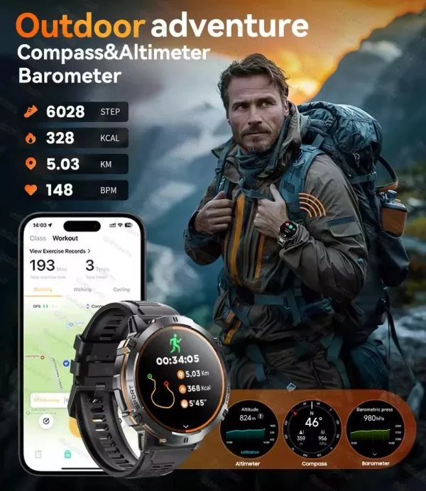 2025 nuevo x3 1000mah batería grande hombres reloj inteligente gps brújula 10atm profesional impermeable bluetooth llamada deportes hombre smartwatch