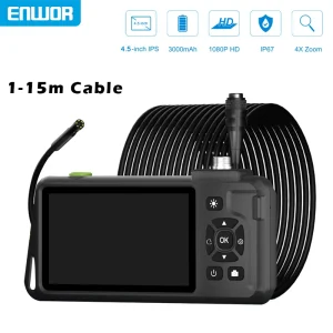 Cámara endoscópica IPS de 4,5 pulgadas HD1080P Cable rígido reemplazable de 15m cámara de enfoque automático de 5.0MP inspección impermeable boroscopio de alcantarillado de coche